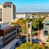 An aerial view of Main Campus, above the bell tower and Paley Hall